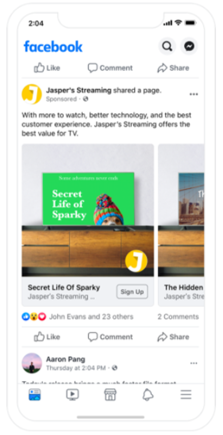 Dynamic ads for streaming facebook