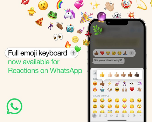 Whatsapp maakt het mogelijk om elke emoji toe te voegen als reactie